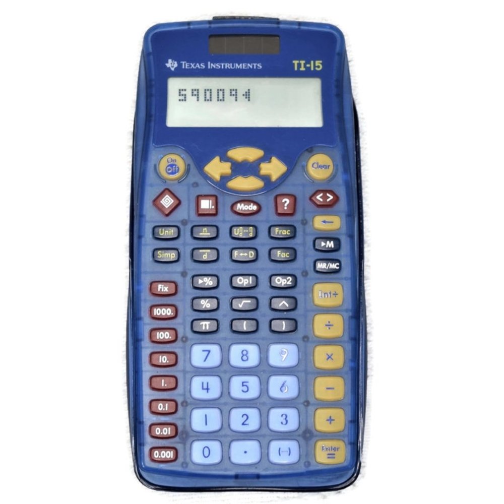 Texas Instruments TI-15 Elementary Scientific Calculator Blue Cover WORKS